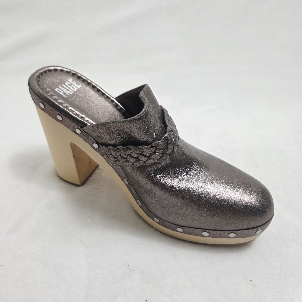 Paige Alex GunMental Suede Heels Platform Clogs - Picture 2 of 9